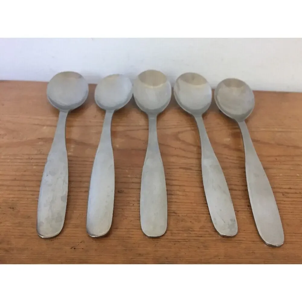 Set Of 5 Vintage Hackman Finland Stainless Steel Soup Spoons Silverware Flatware